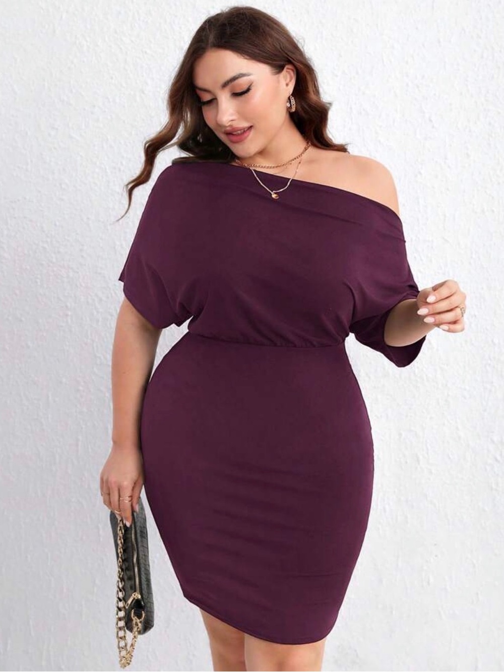 One-Shoulder Plum Off-Shoulder Bodycon Dress
